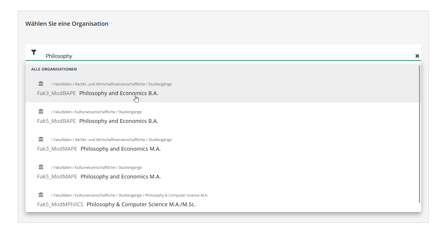 Organisationsfilter Studiengang